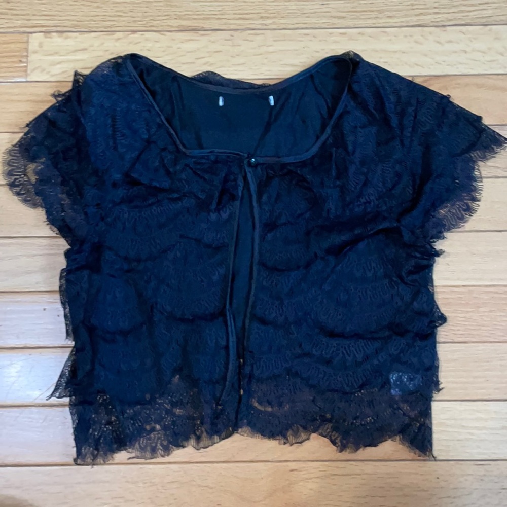Black eyelash lace bolero shrug